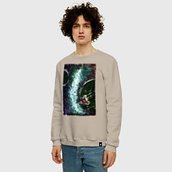 Свитшот хлопковый мужской Корабль и галактика, цвет: миндальный — фото 2