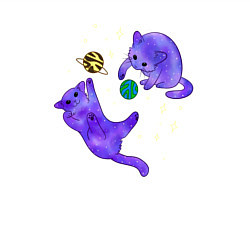 Свитшот хлопковый мужской Космические коты, играющие планетами, цвет: белый — фото 2