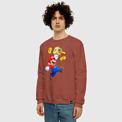 Свитшот хлопковый мужской Марио сбивает монетки, цвет: кирпичный — фото 2