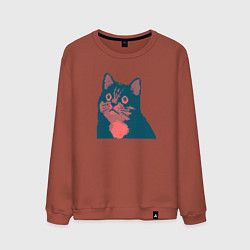Свитшот хлопковый мужской Vintage pixel cat, цвет: кирпичный