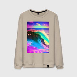 Свитшот хлопковый мужской Неоновая волна - тихий океан, цвет: миндальный