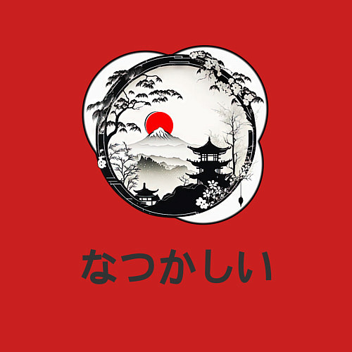 Мужской свитшот Ностальгия - японские иероглифы / Красный – фото 3