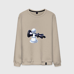 Свитшот хлопковый мужской Черный король белая пешка, цвет: миндальный