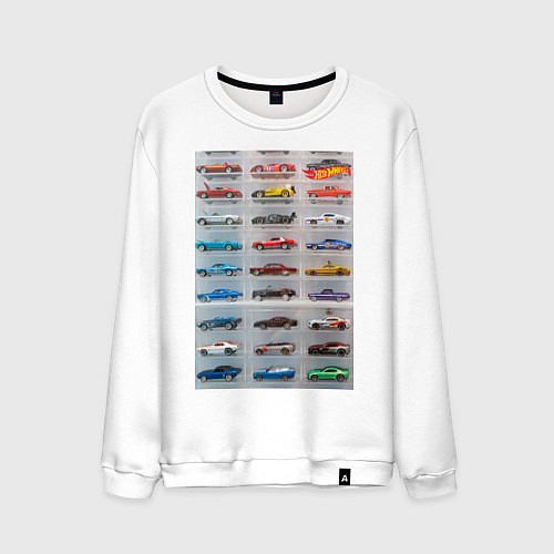 Мужской свитшот Hot Wheels - collection Автомобили на полке / Белый – фото 1
