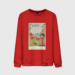 Свитшот хлопковый мужской Японский винтаж с оленями, цвет: красный