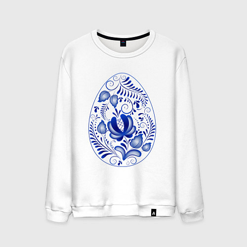 Мужской свитшот Пасхальное яйцо гжель / Белый – фото 1