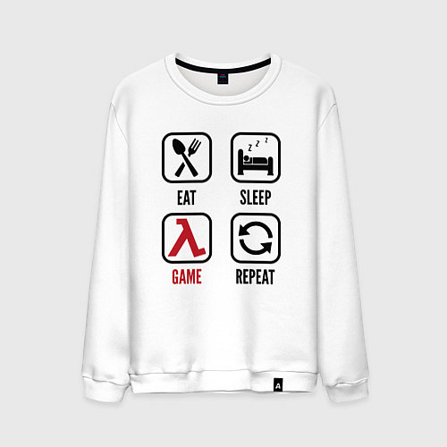 Мужской свитшот Eat - sleep - Half-Life - repeat / Белый – фото 1