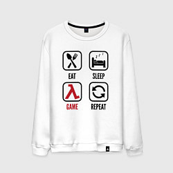 Свитшот хлопковый мужской Eat - sleep - Half-Life - repeat, цвет: белый