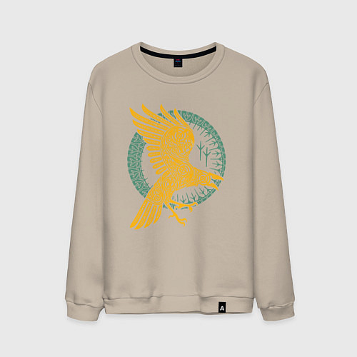 Мужской свитшот Тотем Ворон - знак мудрости / Миндальный – фото 1