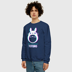 Свитшот хлопковый мужской Символ Totoro в стиле glitch, цвет: тёмно-синий — фото 2