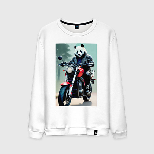 Мужской свитшот Panda - cool biker / Белый – фото 1