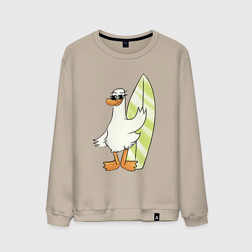Мужской свитшот Гусь серфингист в очках / Миндальный – фото 1