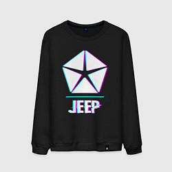 Свитшот хлопковый мужской Значок Jeep в стиле glitch, цвет: черный