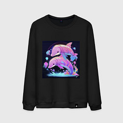 Мужской свитшот Розовые аниме кибер-дельфины