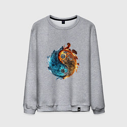 Свитшот хлопковый мужской Стихии огня и воды, цвет: меланж