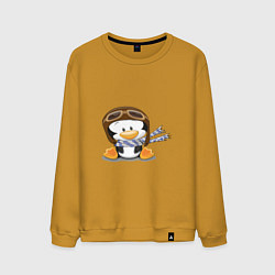 Свитшот хлопковый мужской Пингвин в шапке лётчика, цвет: горчичный