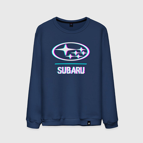 Мужской свитшот Значок Subaru в стиле glitch / Тёмно-синий – фото 1