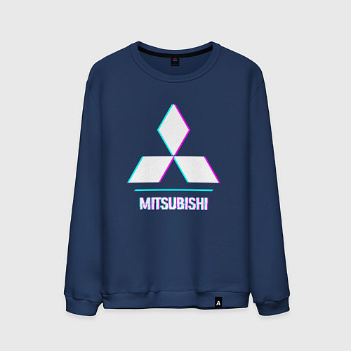 Мужской свитшот Значок Mitsubishi в стиле glitch / Тёмно-синий – фото 1