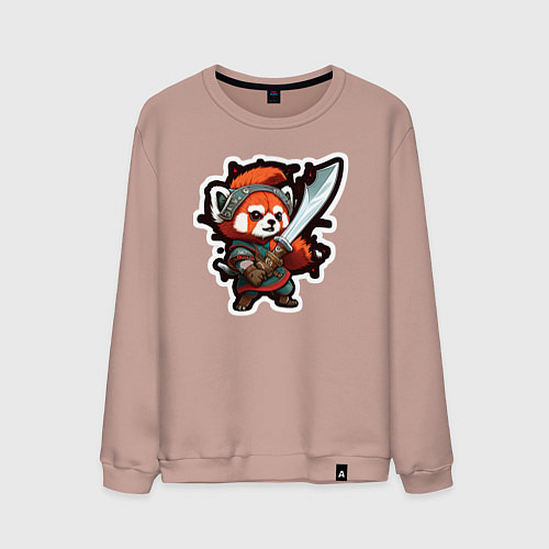 Мужской свитшот Красная панда воин / Пыльно-розовый – фото 1