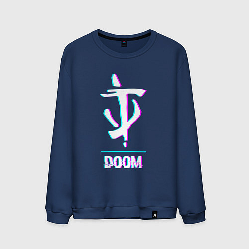 Мужской свитшот Doom в стиле glitch и баги графики / Тёмно-синий – фото 1