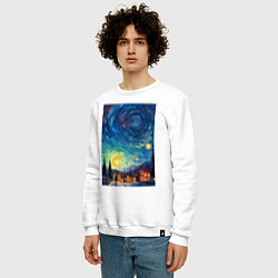 Свитшот хлопковый мужской Ночной пейзаж в стиле Ван Гога, цвет: белый — фото 2