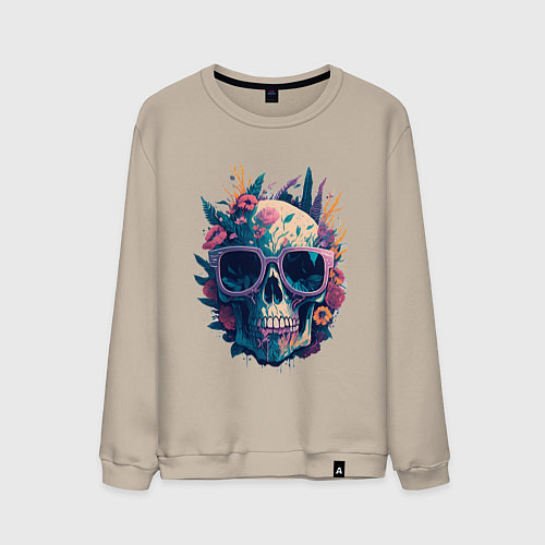 Мужской свитшот Череп в очках / Миндальный – фото 1