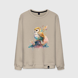 Свитшот хлопковый мужской Акварельная милая сова, цвет: миндальный