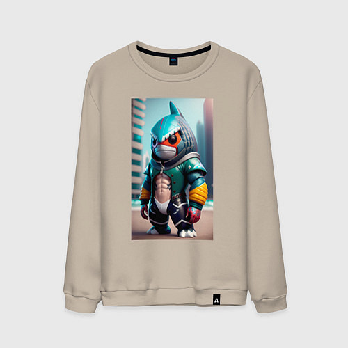 Мужской свитшот Cybershark - fantasy - neural network / Миндальный – фото 1