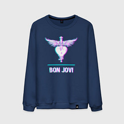 Свитшот хлопковый мужской Bon Jovi glitch rock, цвет: тёмно-синий