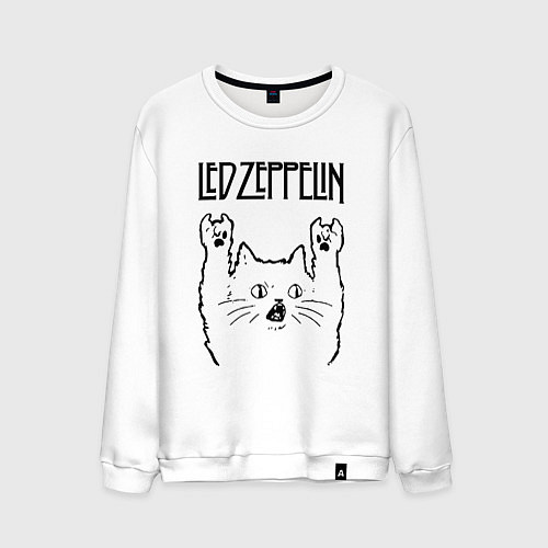 Мужской свитшот Led Zeppelin - rock cat / Белый – фото 1