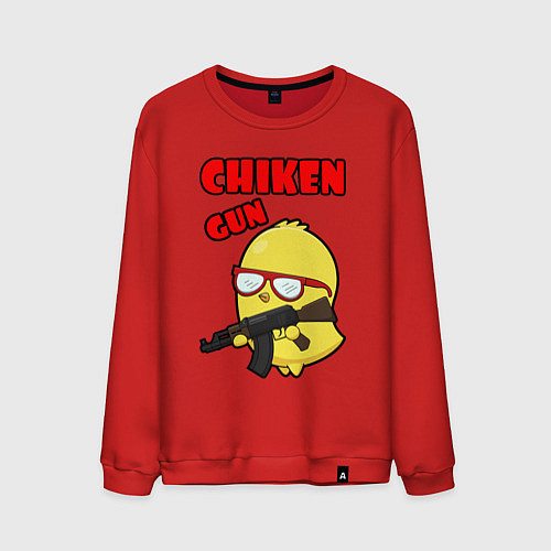 Мужской свитшот Chicken machine gun / Красный – фото 1