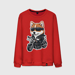 Свитшот хлопковый мужской Shiba Inu собака мотоциклист, цвет: красный
