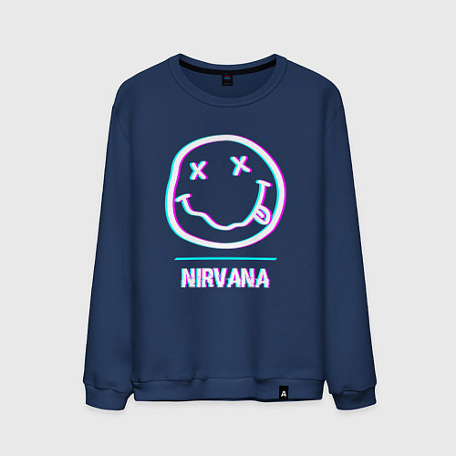 Мужской свитшот Nirvana glitch rock / Тёмно-синий – фото 1