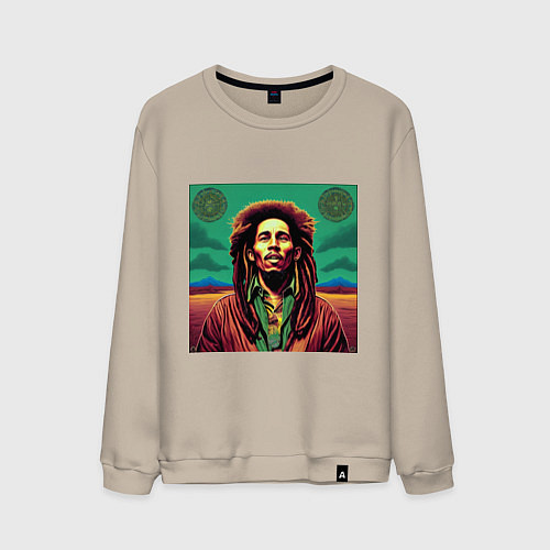 Мужской свитшот Digital Art Bob Marley in the field / Миндальный – фото 1
