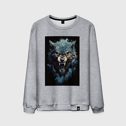 Свитшот хлопковый мужской Серый волк и синии брызги, цвет: меланж