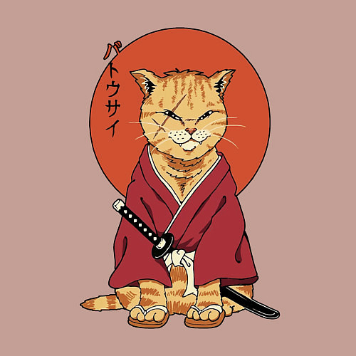 Мужской свитшот Samurai kimono cat / Пыльно-розовый – фото 3