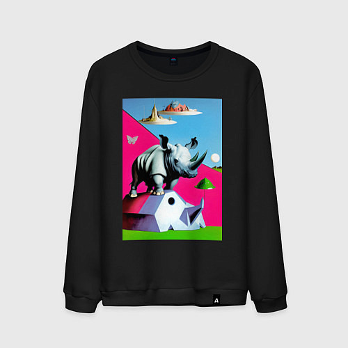 Мужской свитшот Прикольный носорог - поп-арт / Черный – фото 1