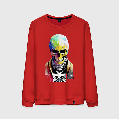 Мужской свитшот Skull - cyberpunk - watercolor / Красный – фото 1