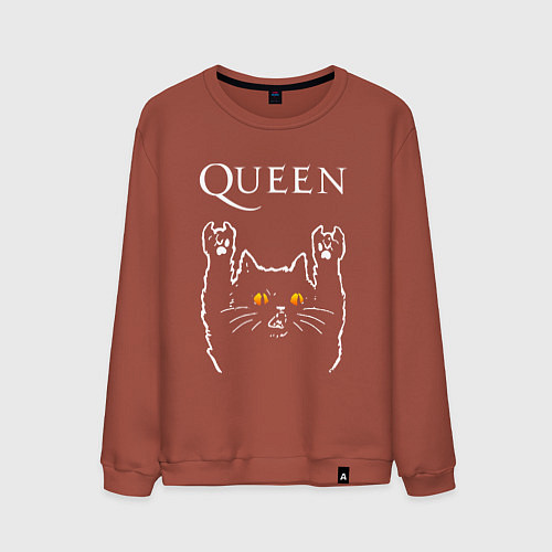 Мужской свитшот Queen rock cat / Кирпичный – фото 1