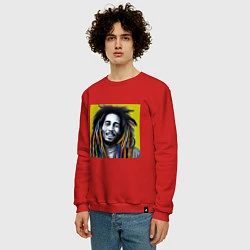 Свитшот хлопковый мужской Разноцветные дреды Боба Марли граффити, цвет: красный — фото 2