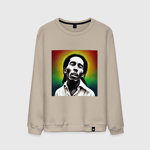 Мужской свитшот Боб Марли в традиционном триколоре / Миндальный – фото 1