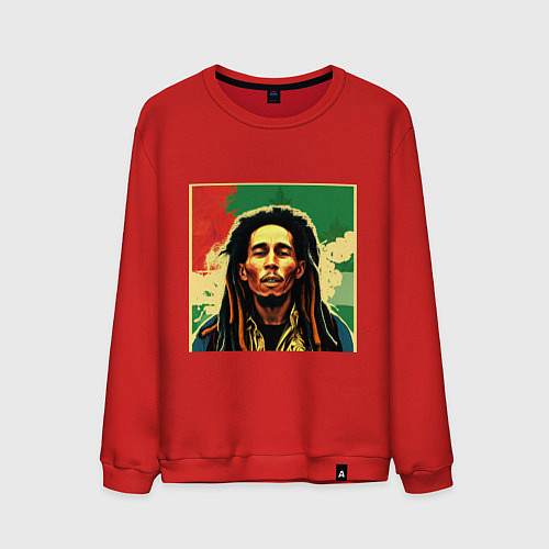 Мужской свитшот Боб Марли в красных цветах граффити / Красный – фото 1