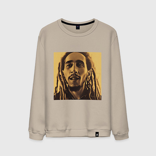 Мужской свитшот Сепия Арт Боб Марли / Миндальный – фото 1