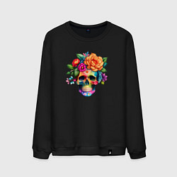 Мужской свитшот Череп с цветами в мексиканском стиле