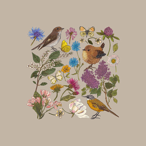 Мужской свитшот Цветение и птички / Миндальный – фото 3