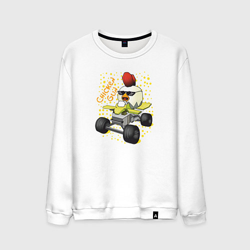 Мужской свитшот Chicken Gun: цыпленок на квадроцикле / Белый – фото 1