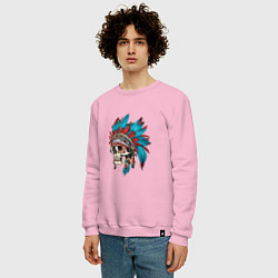 Свитшот хлопковый мужской Череп Индейца с перьями, цвет: светло-розовый — фото 2