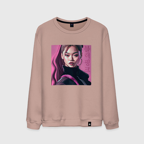 Мужской свитшот Blackpink Jennie рисунок портрет / Пыльно-розовый – фото 1