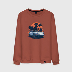 Свитшот хлопковый мужской Порше, пальмы и закат, цвет: кирпичный
