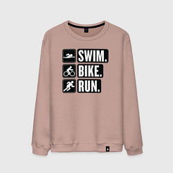 Свитшот хлопковый мужской Swim bike run, цвет: пыльно-розовый